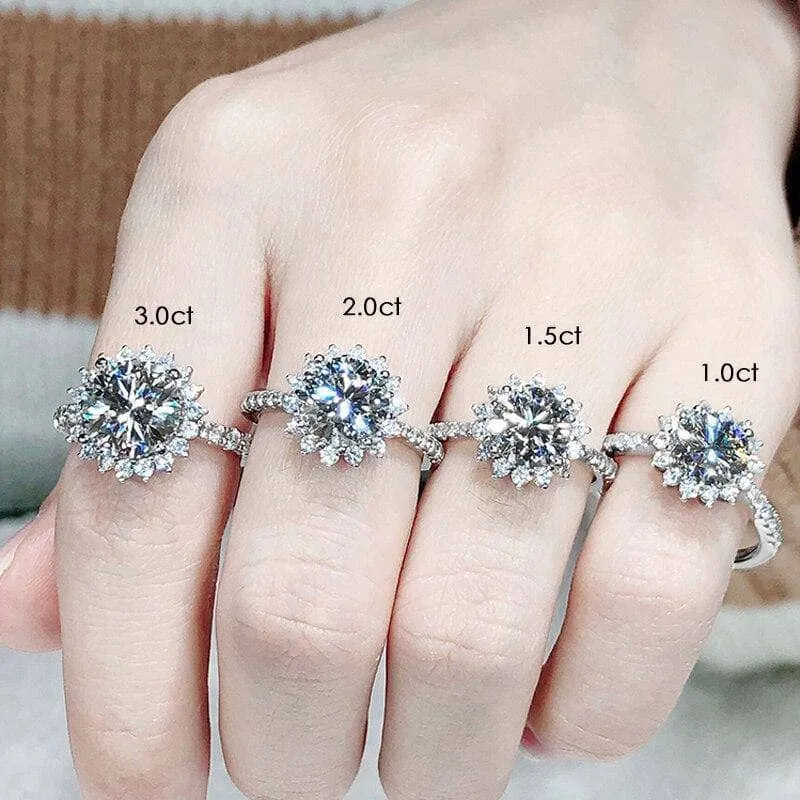 1.0Ct 6.5mm VVS1 Diamond Sun Flower Engagement Ring