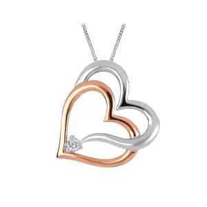 10K White and Rose Gold (0.028ct) Canadian Diamond Double Heart Necklace