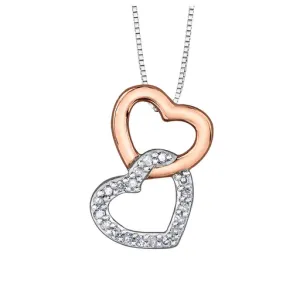 10K White and Rose Gold (0.06ct) Diamond Double Heart Dangle Pendant