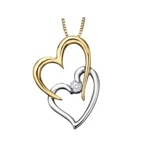 10K Yellow & White Gold (0.04ct) Canadian Diamond Double Heart Pendant