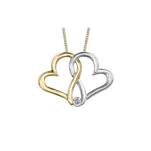 10K Yellow and White Gold (0.04ct) Canadian Diamond Double Heart Pendant