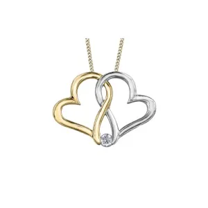 10K Yellow and White Gold (0.04ct) Canadian Diamond Double Heart Pendant