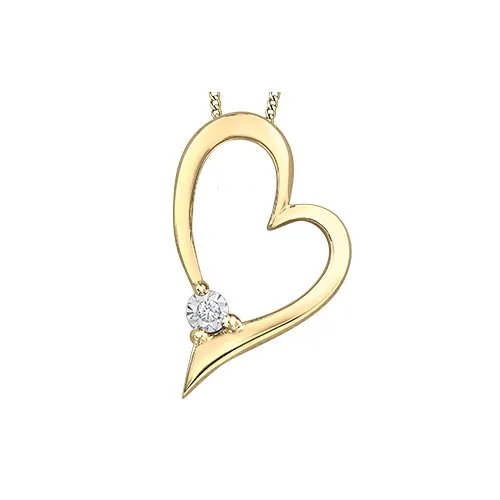 10K Yellow and White Gold (0.05ct) Dimond Heart Pendant