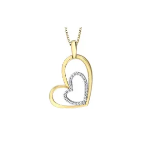10K Yellow and White Gold (0.14ct) Diamond Double Heart Pendant