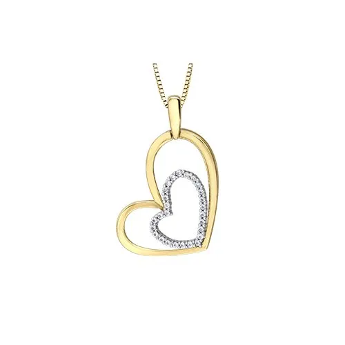 10K Yellow and White Gold (0.14ct) Diamond Double Heart Pendant