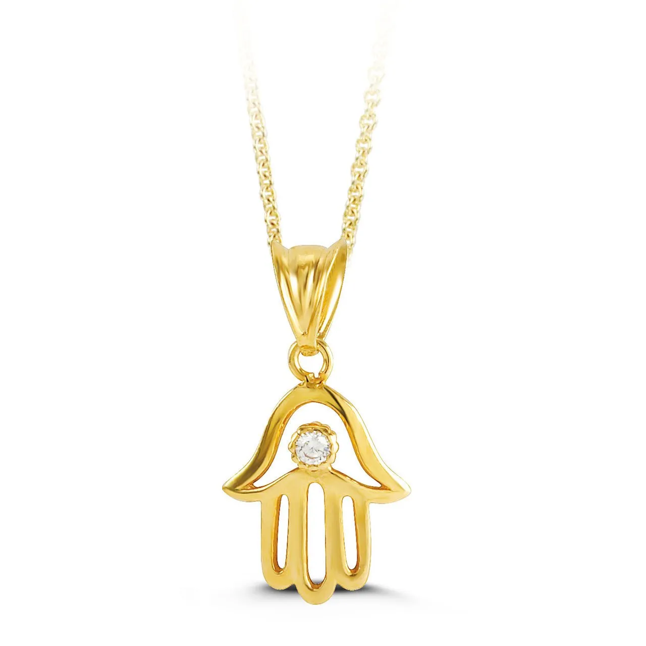 10K Yellow Gold CZ Hamsa Necklace