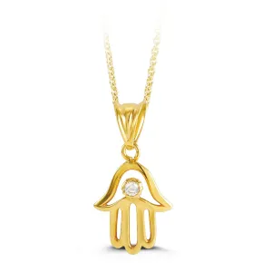 10K Yellow Gold CZ Hamsa Necklace