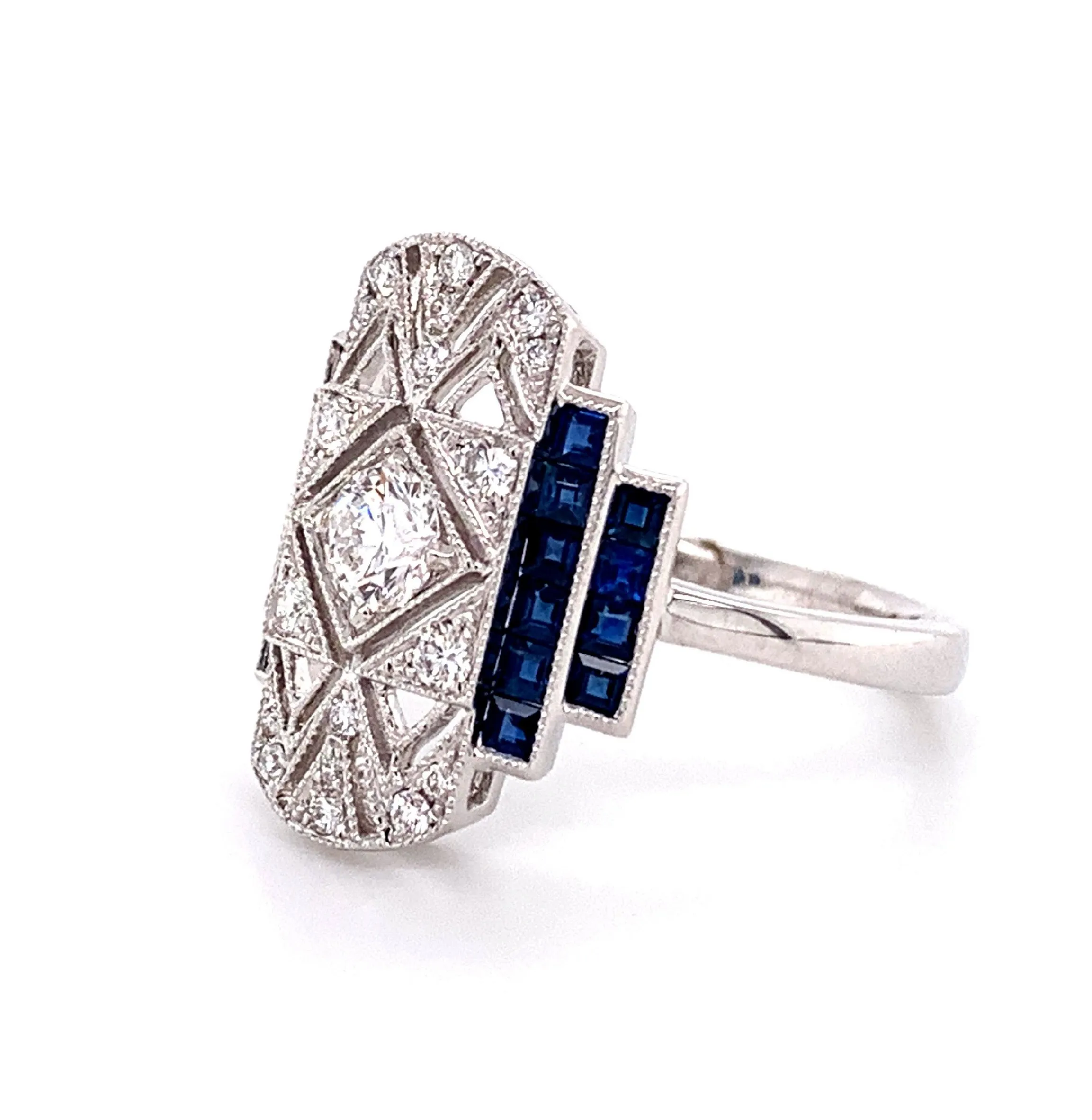1.10CT TW Sapphire and Diamond Art-Deco Style Ring