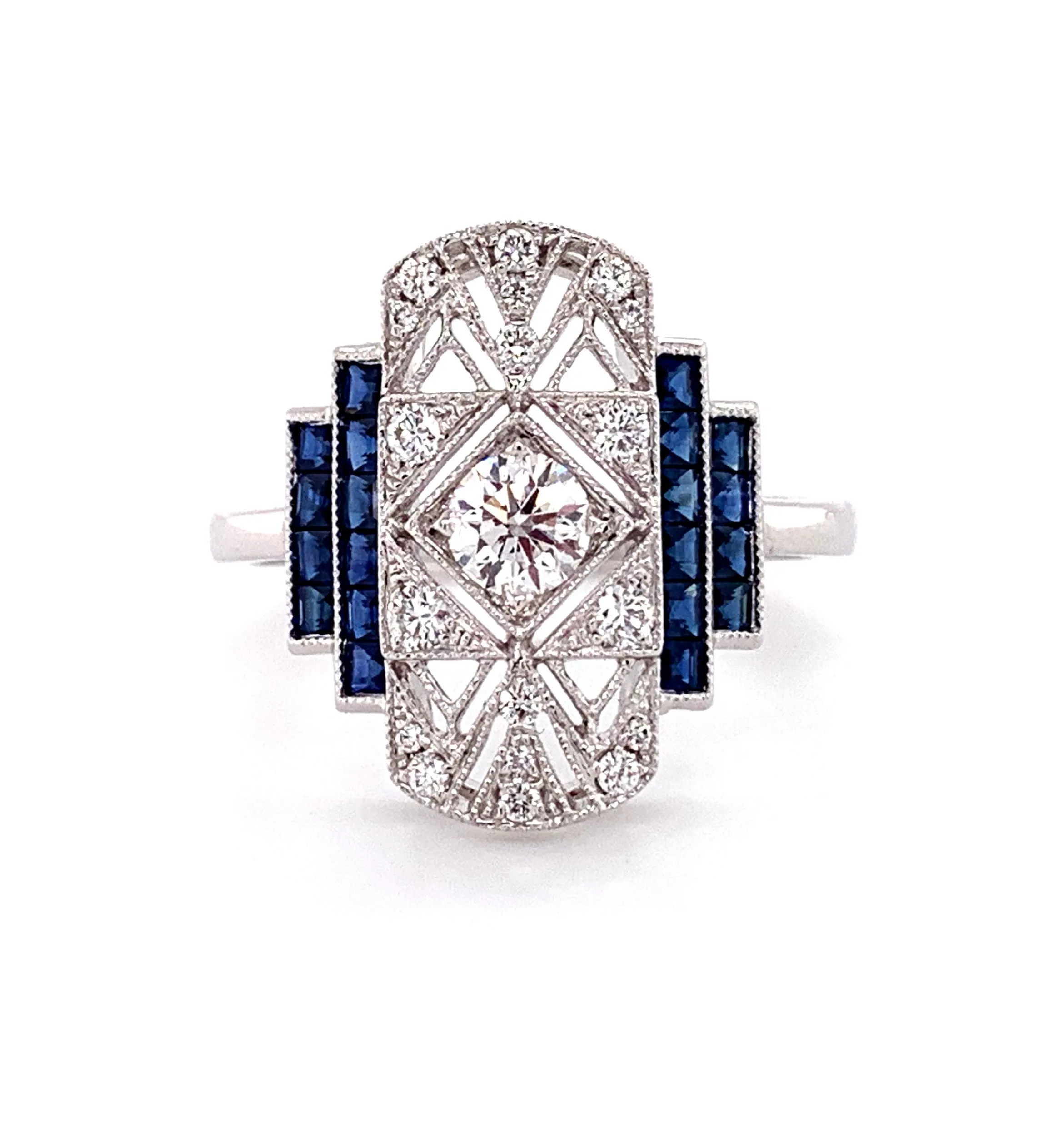 1.10CT TW Sapphire and Diamond Art-Deco Style Ring