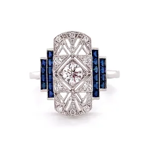1.10CT TW Sapphire and Diamond Art-Deco Style Ring