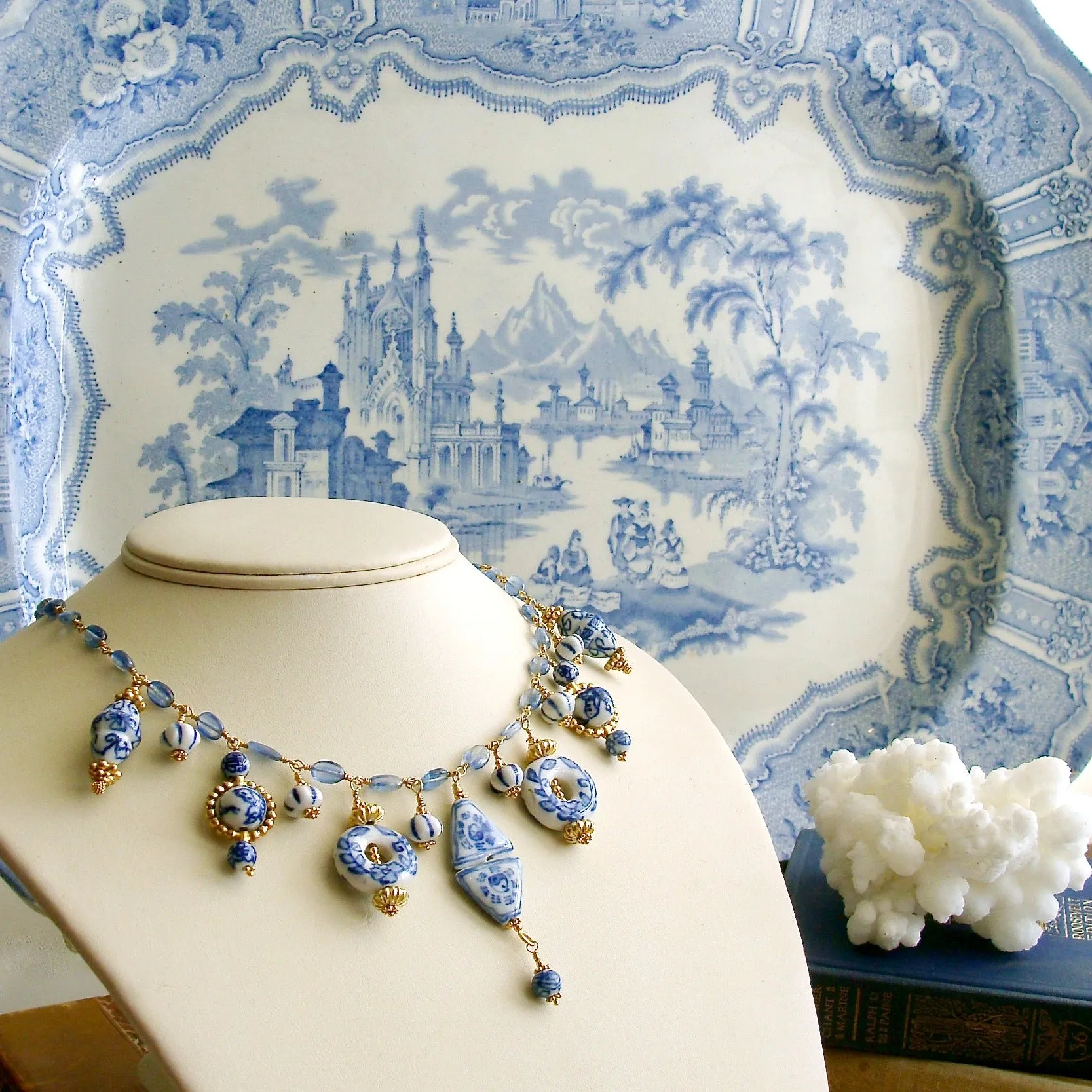 12 Days of Christmas - Kyanite, Delft Blue Beads & Gold Vermeil - Bluebelle Necklace V