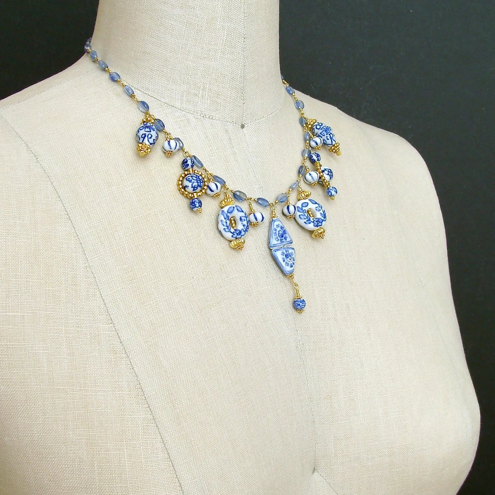 12 Days of Christmas - Kyanite, Delft Blue Beads & Gold Vermeil - Bluebelle Necklace V