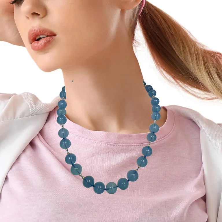 13-14mm Aquamarine and Moonstone Beaded Necklace with 14k Yellow Gold Accents