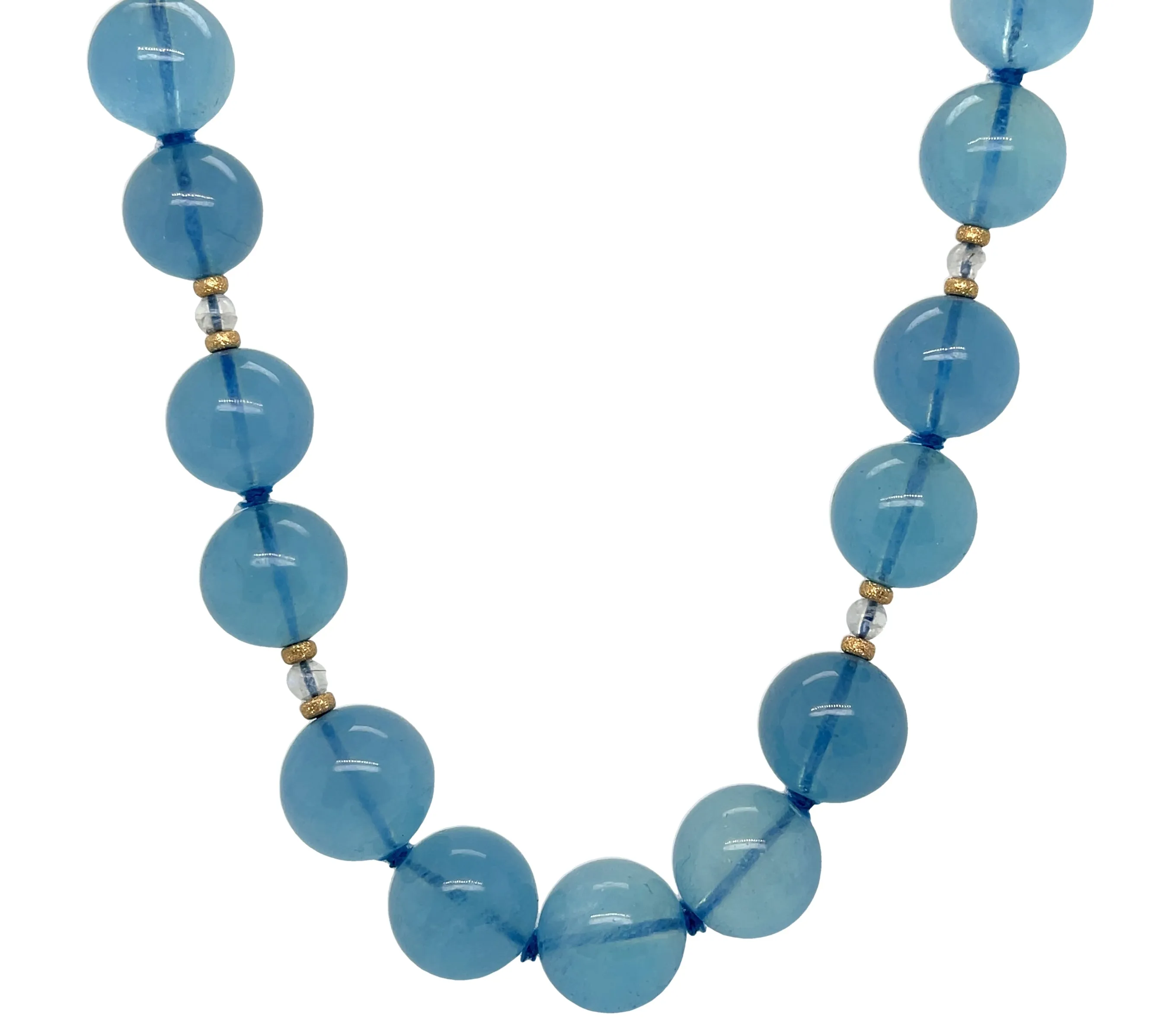 13-14mm Aquamarine and Moonstone Beaded Necklace with 14k Yellow Gold Accents