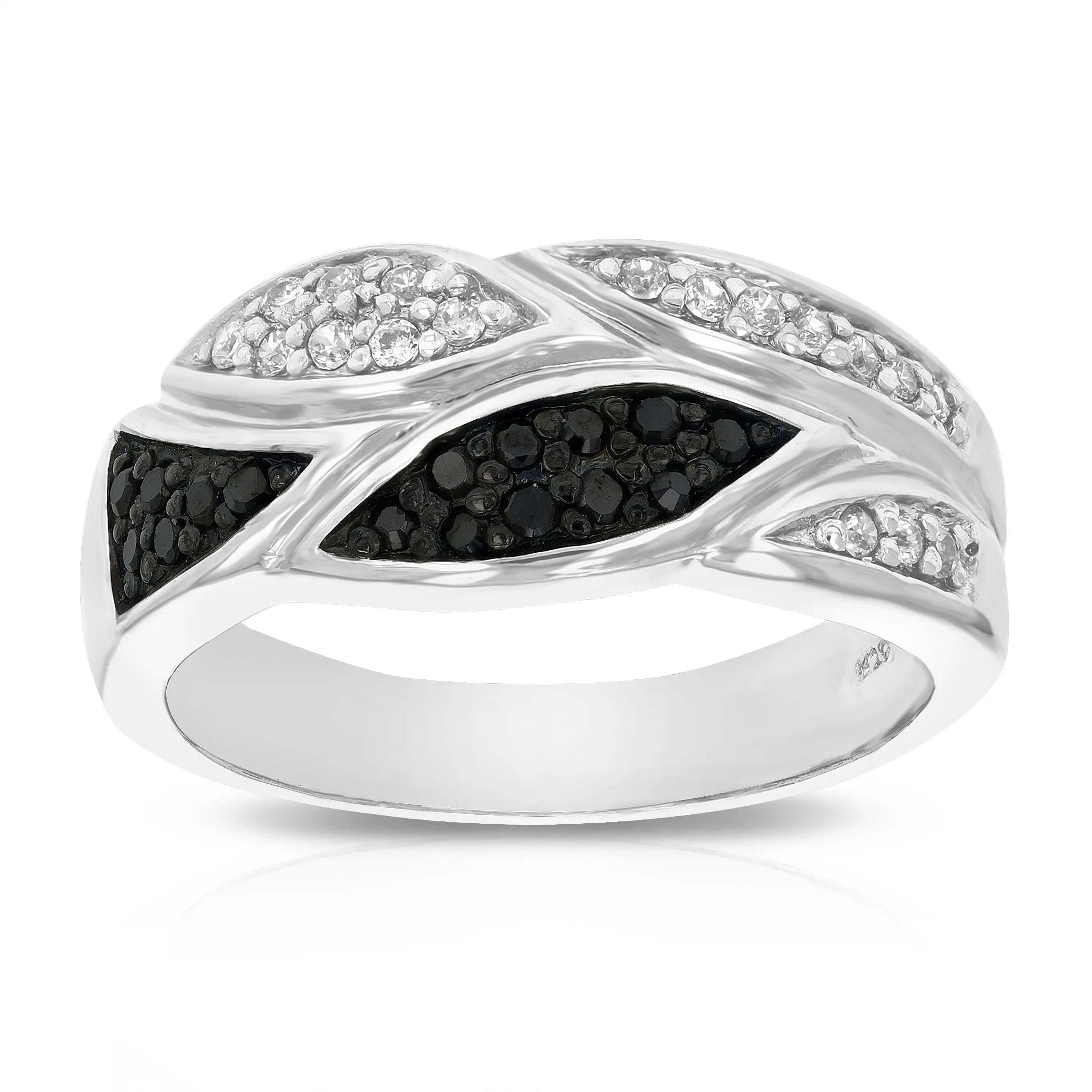 1/3 cttw Black and White Section Diamond Statement Ring in Silver