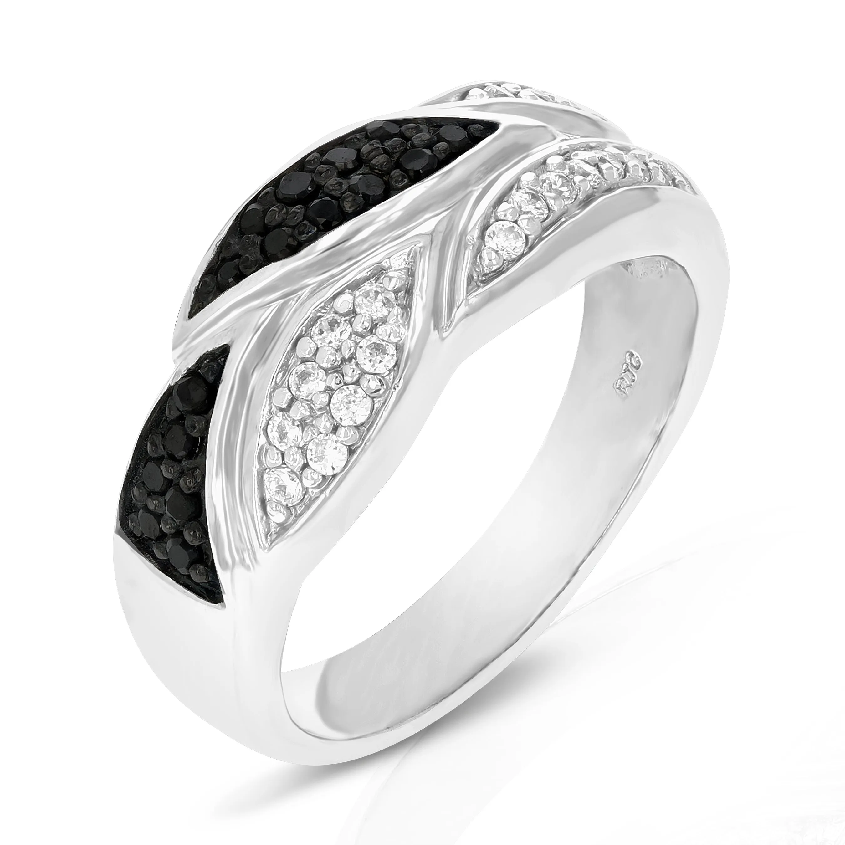 1/3 cttw Black and White Section Diamond Statement Ring in Silver