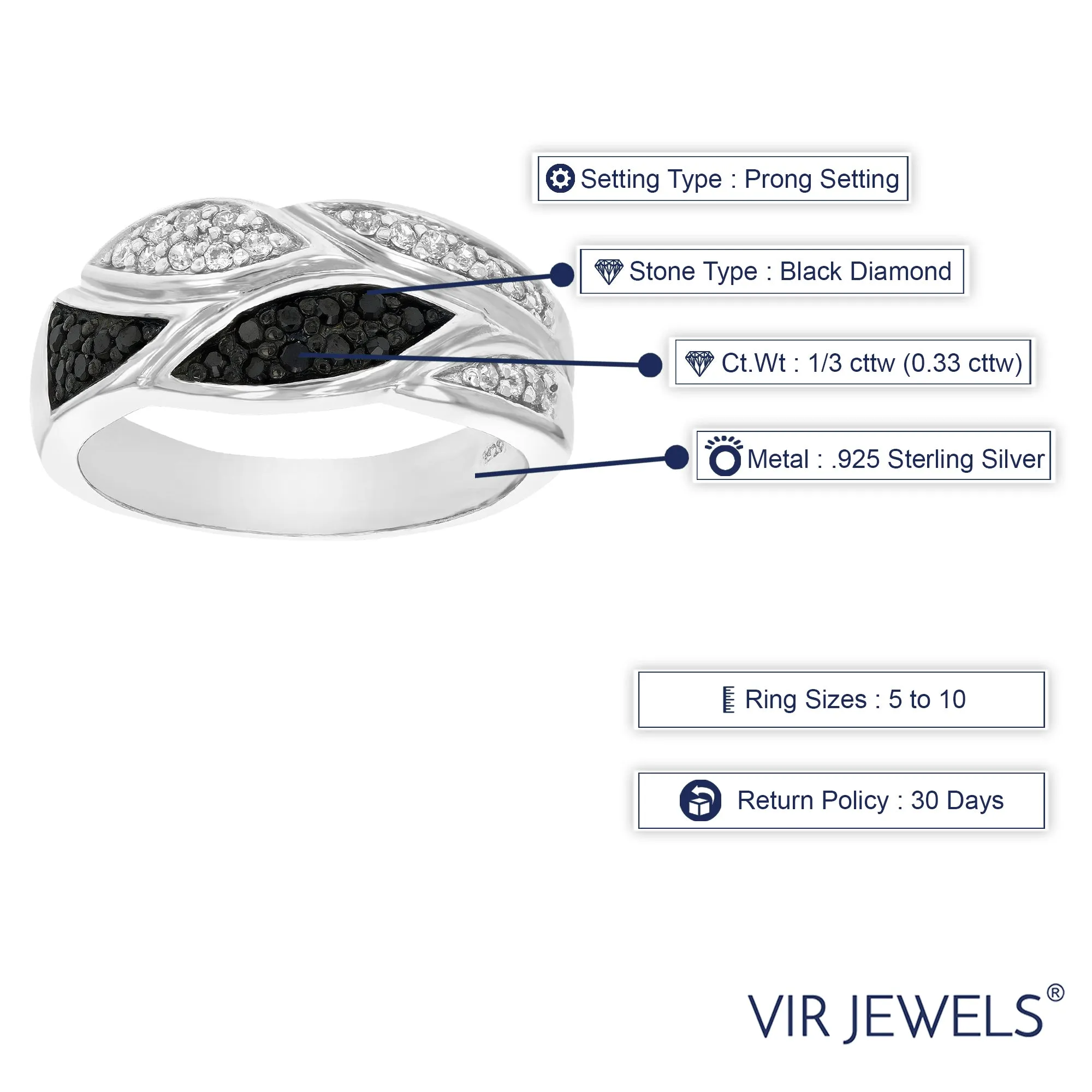1/3 cttw Black and White Section Diamond Statement Ring in Silver