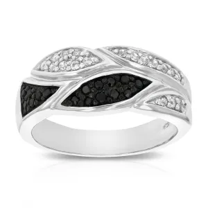 1/3 cttw Black and White Section Diamond Statement Ring in Silver