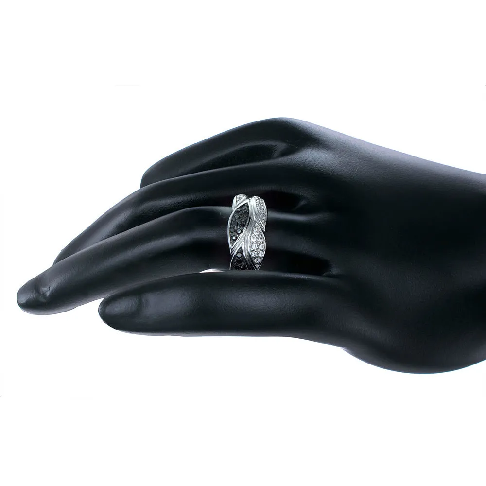 1/3 cttw Black and White Section Diamond Statement Ring in Silver
