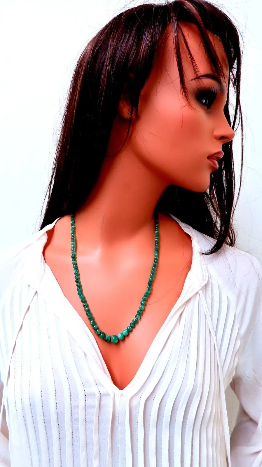 130ct Natural Emerald Beads necklace Graduated Strand 7-4mm 23 inch 14kt gold