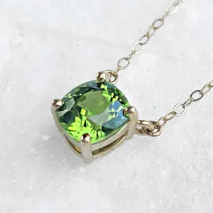 14K Bright Cushion Peridot Necklace in Yellow Gold