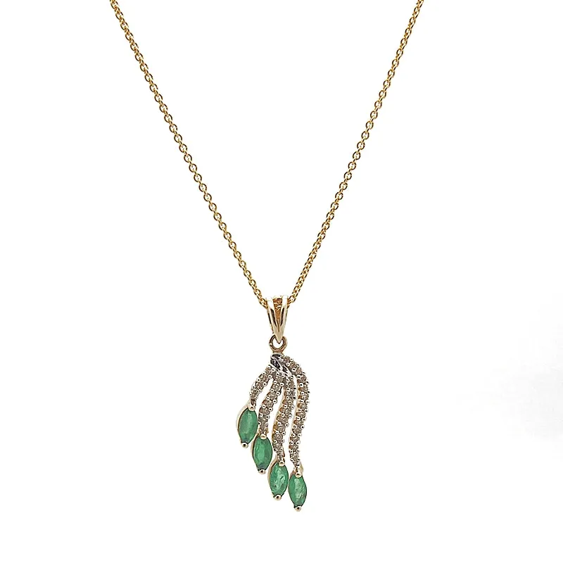 14k Emerald and Diamond Pendant Necklace