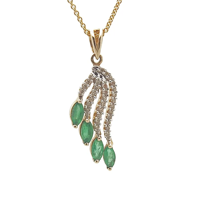 14k Emerald and Diamond Pendant Necklace