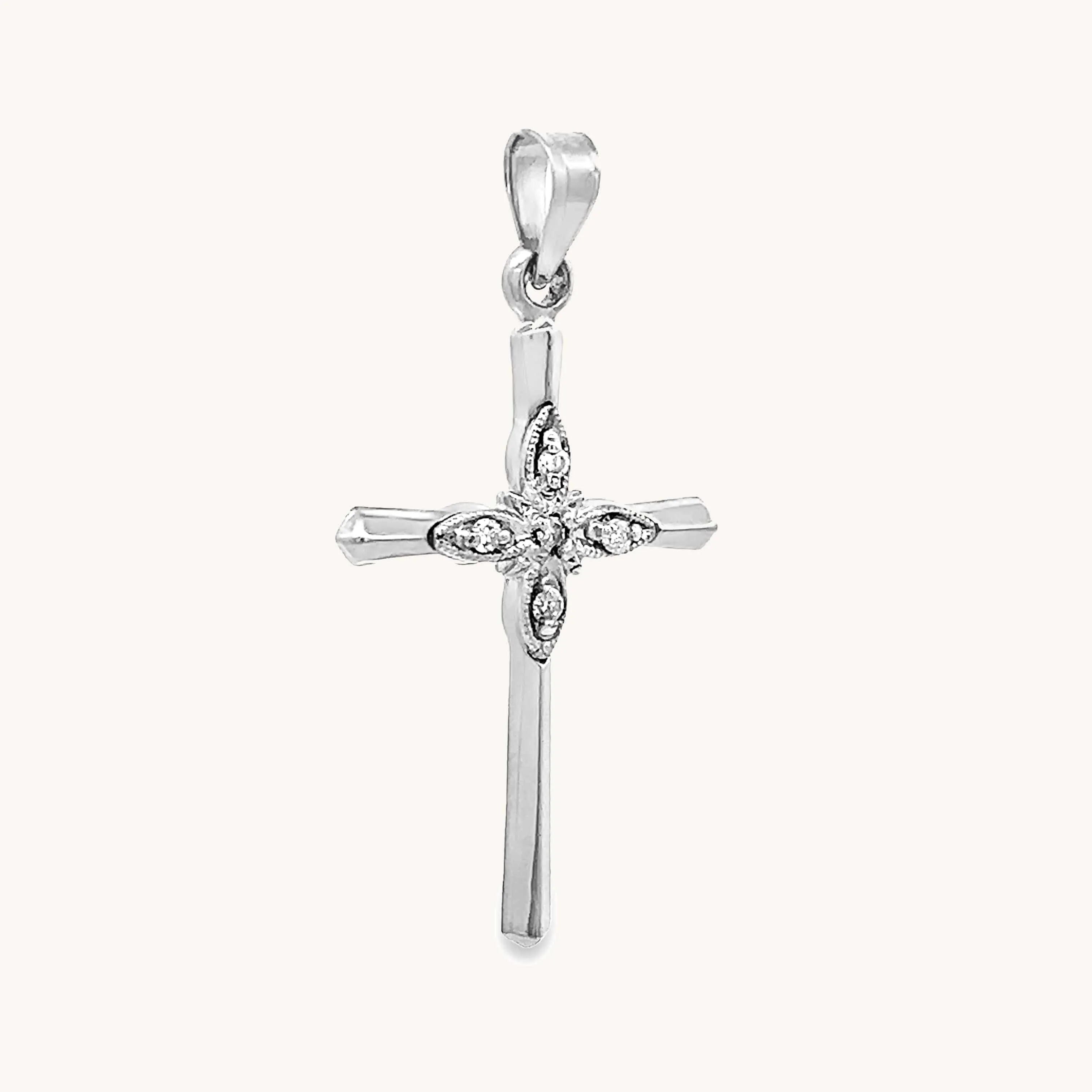 14K GOLD .05CT DIAMOND CROSS NECKLACE PENDANT