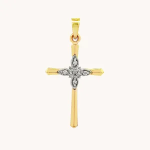 14K GOLD .05CT DIAMOND CROSS NECKLACE PENDANT
