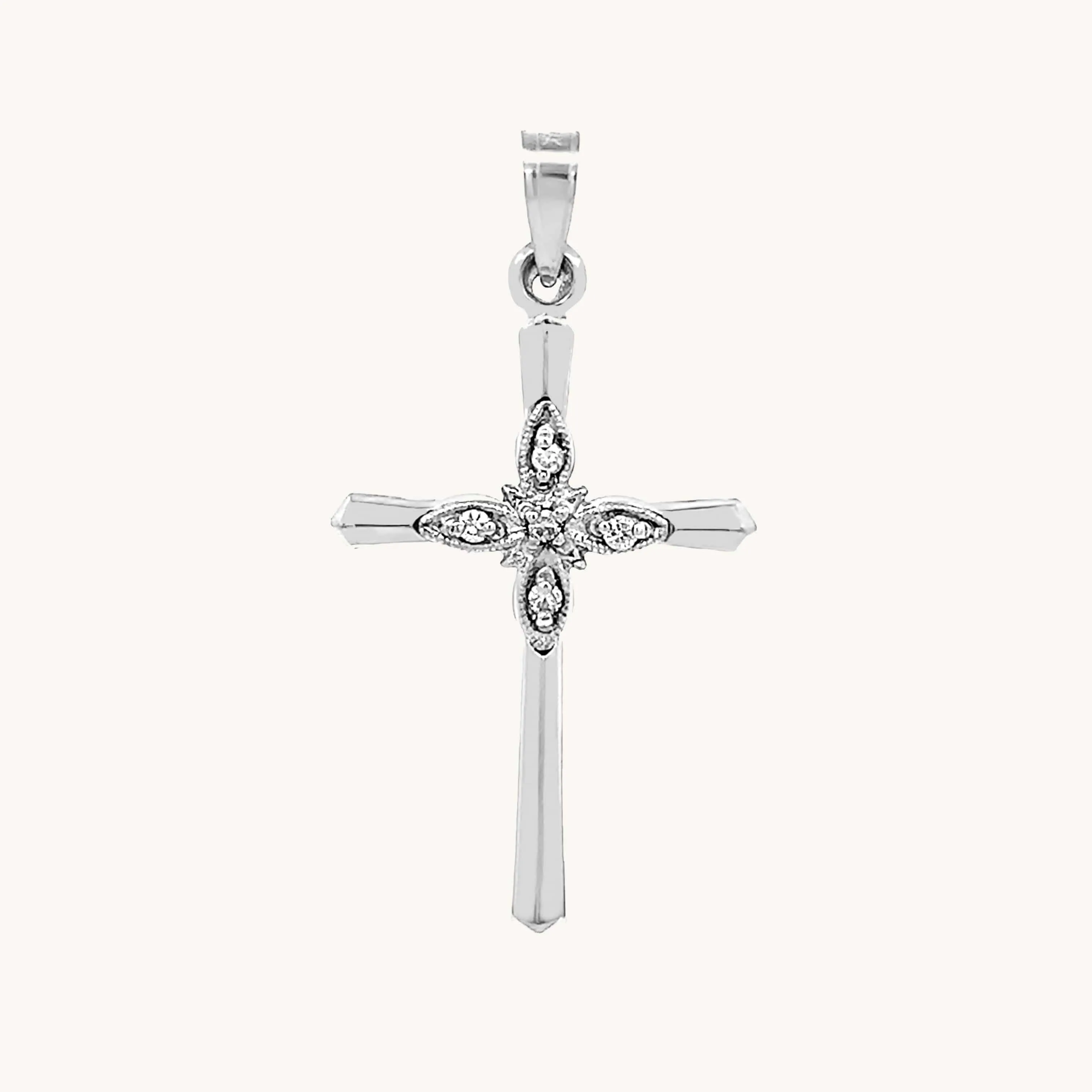 14K GOLD .05CT DIAMOND CROSS NECKLACE PENDANT
