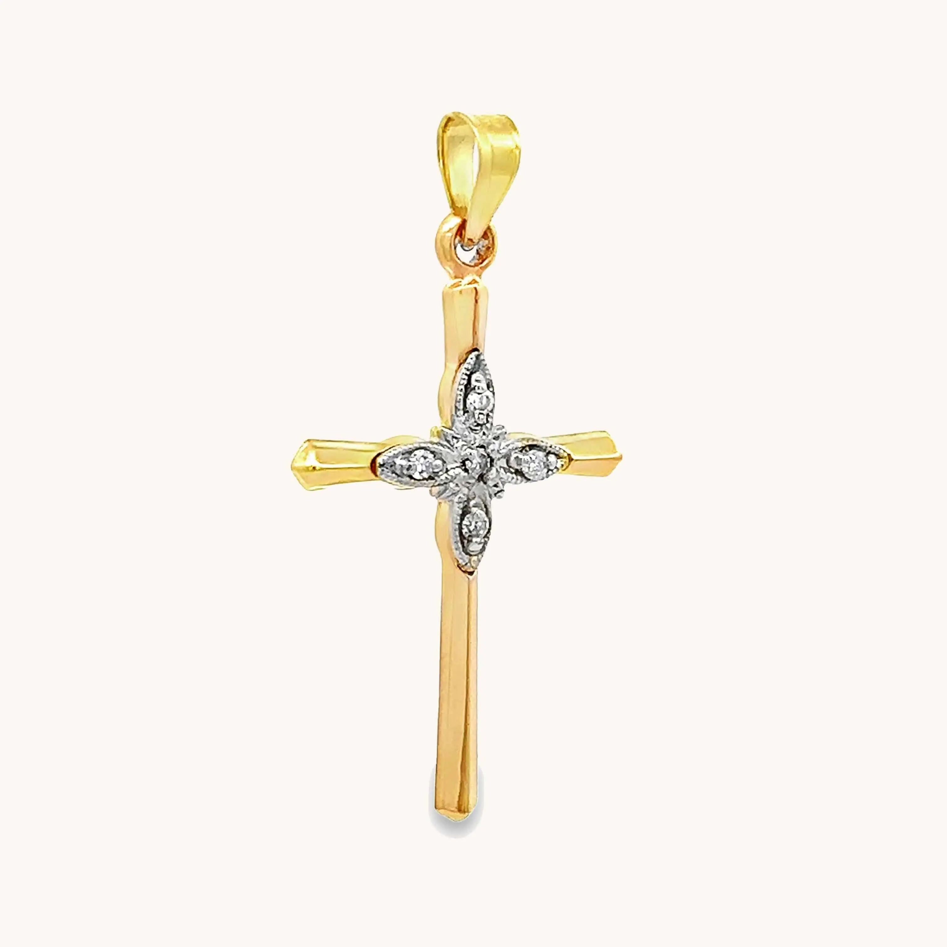 14K GOLD .05CT DIAMOND CROSS NECKLACE PENDANT