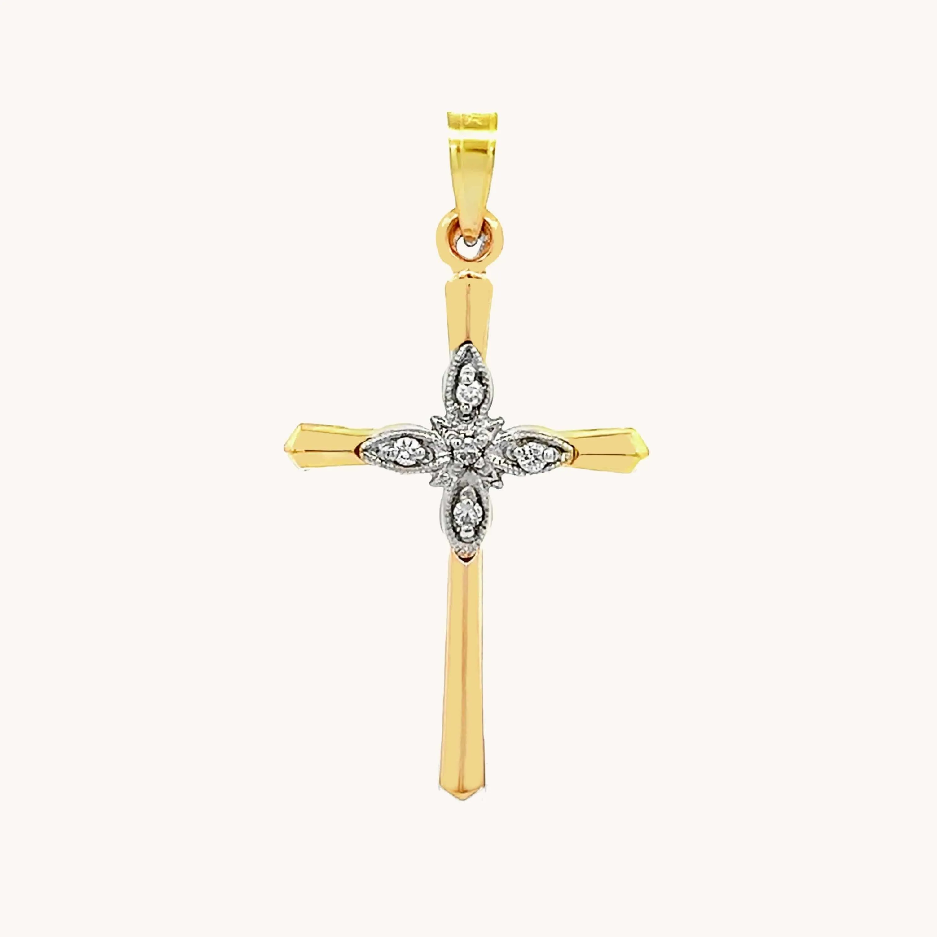 14K GOLD .05CT DIAMOND CROSS NECKLACE PENDANT