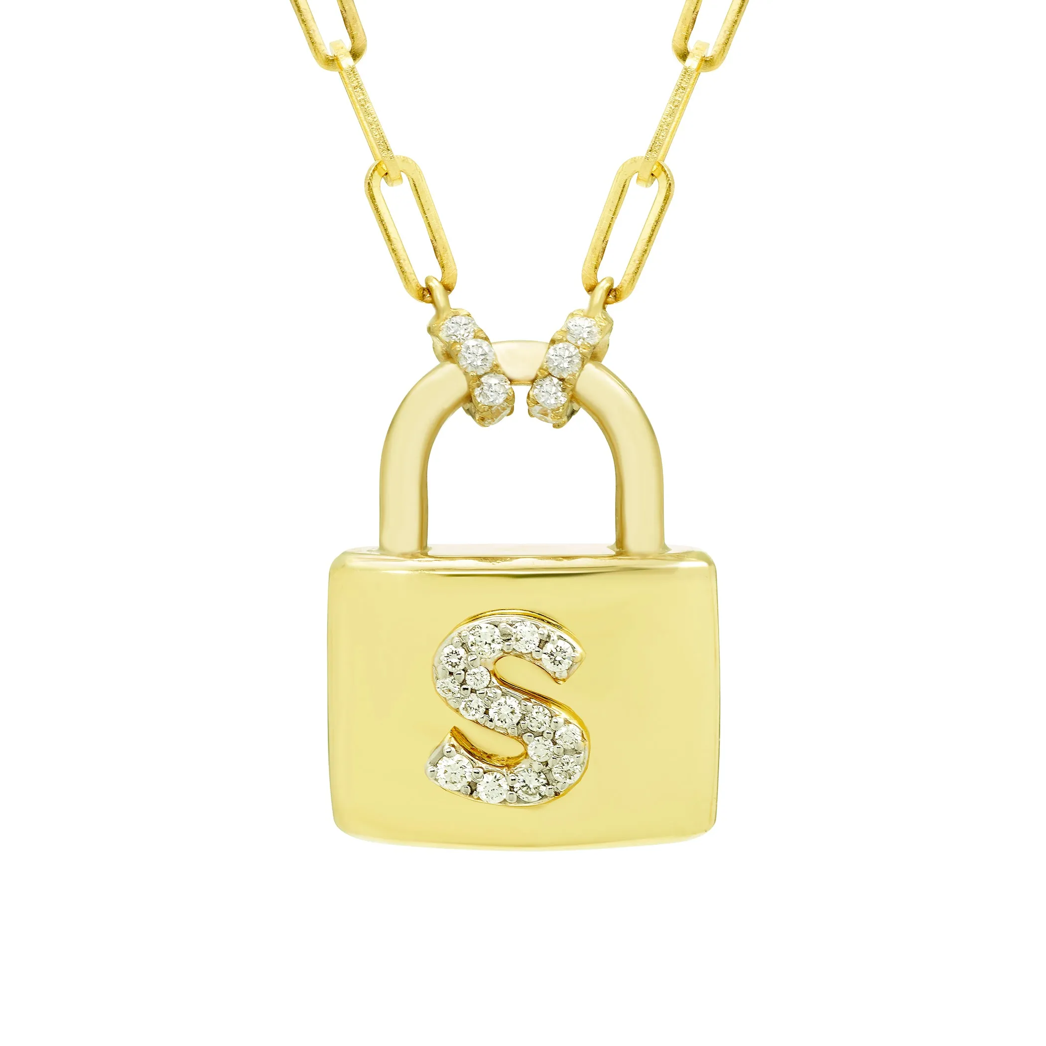 14K Gold & Lab Grown Diamond "S" Initial Lock Necklace