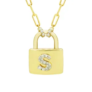14K Gold & Lab Grown Diamond "S" Initial Lock Necklace