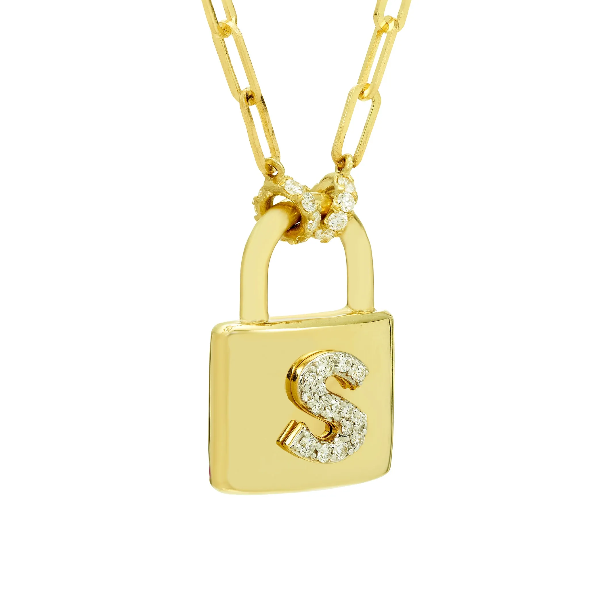 14K Gold & Lab Grown Diamond "S" Initial Lock Necklace
