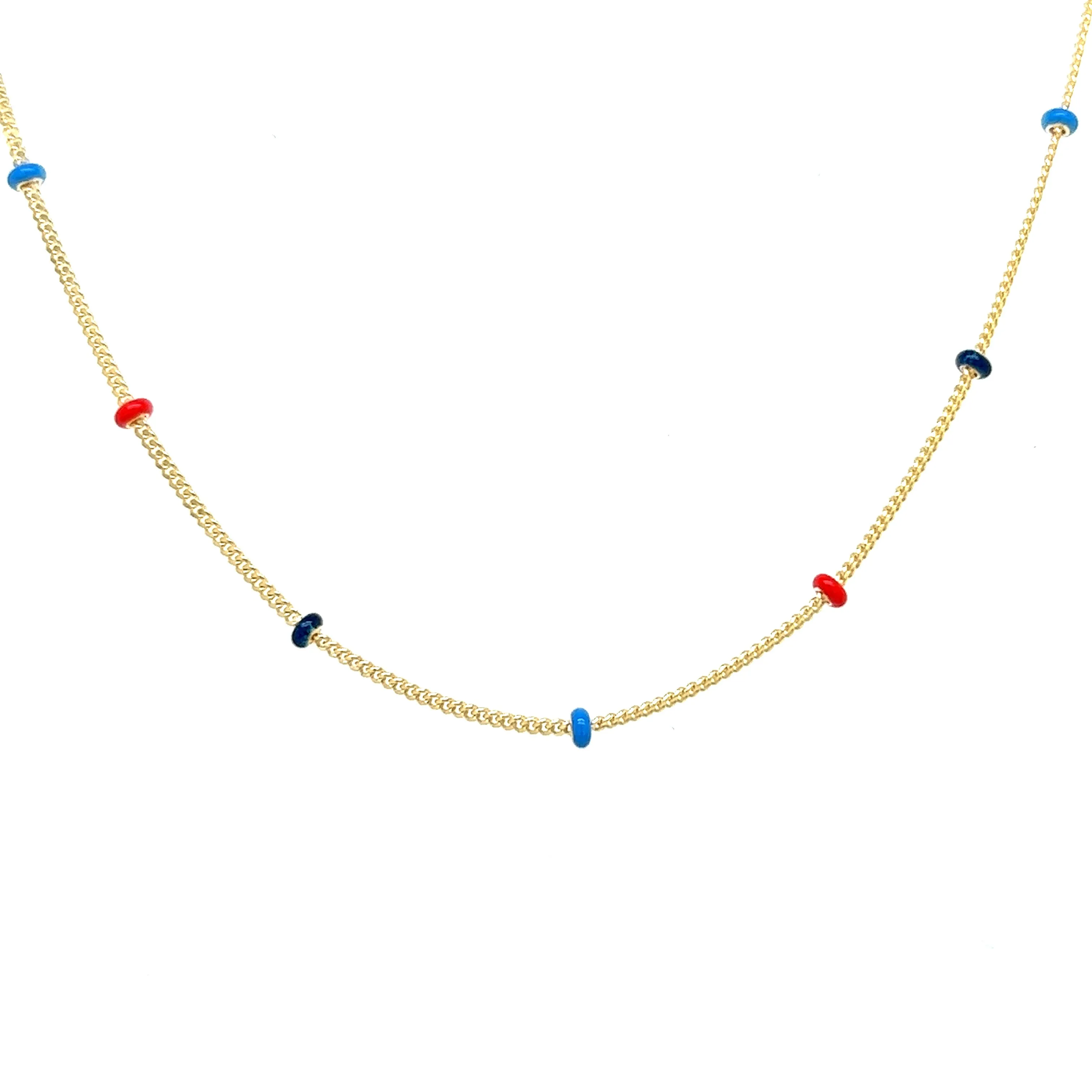 14K Gold Tri-Color Enamel Bead Chain Necklace