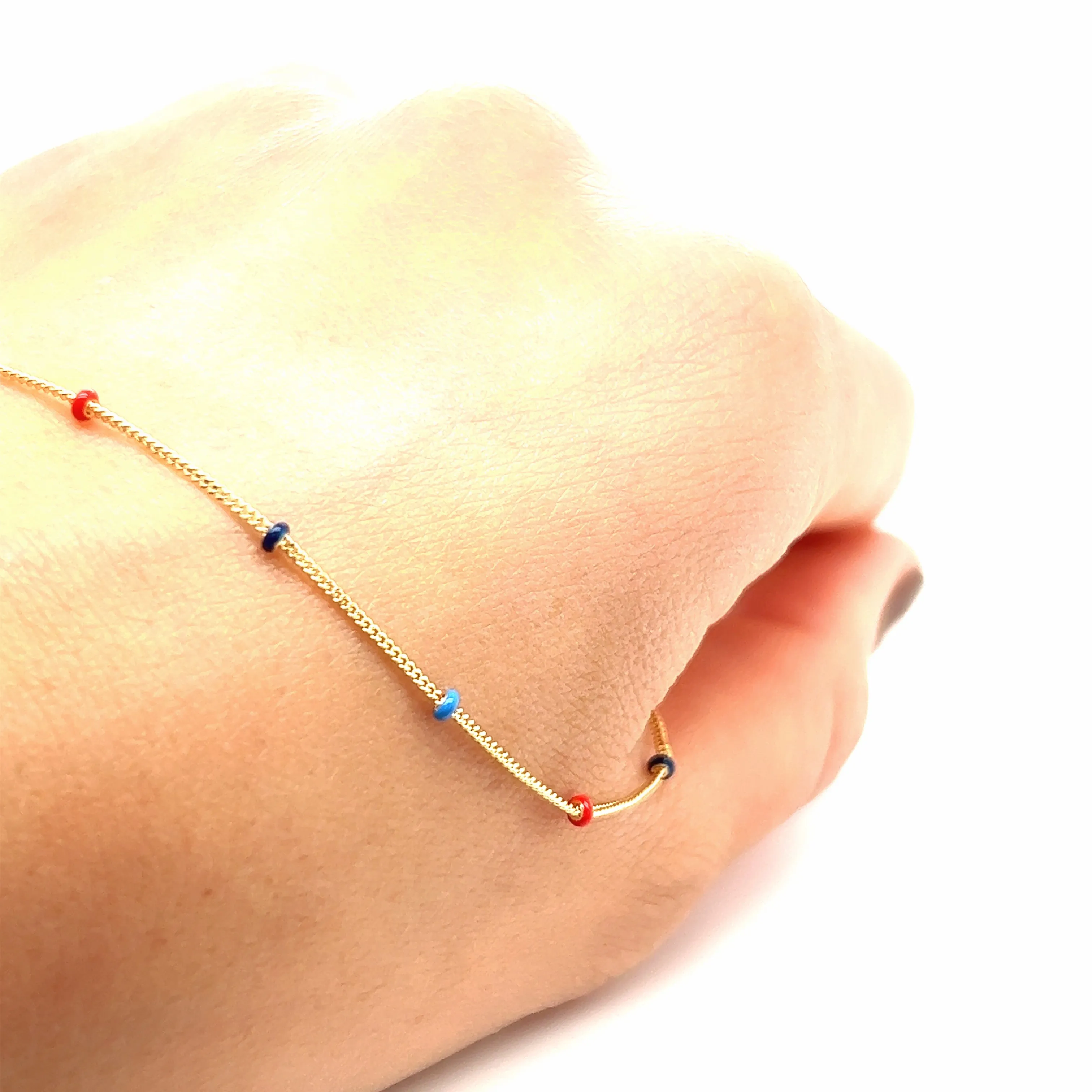 14K Gold Tri-Color Enamel Bead Chain Necklace