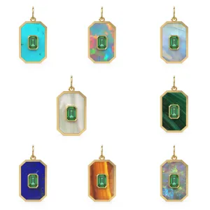 14K Solid Yellow Gold Emerald Mother of Pearl Charm, Australian Opal, Emerald, Mother of Pearl, Stunning Gemstone Charm Pendant Turquoise