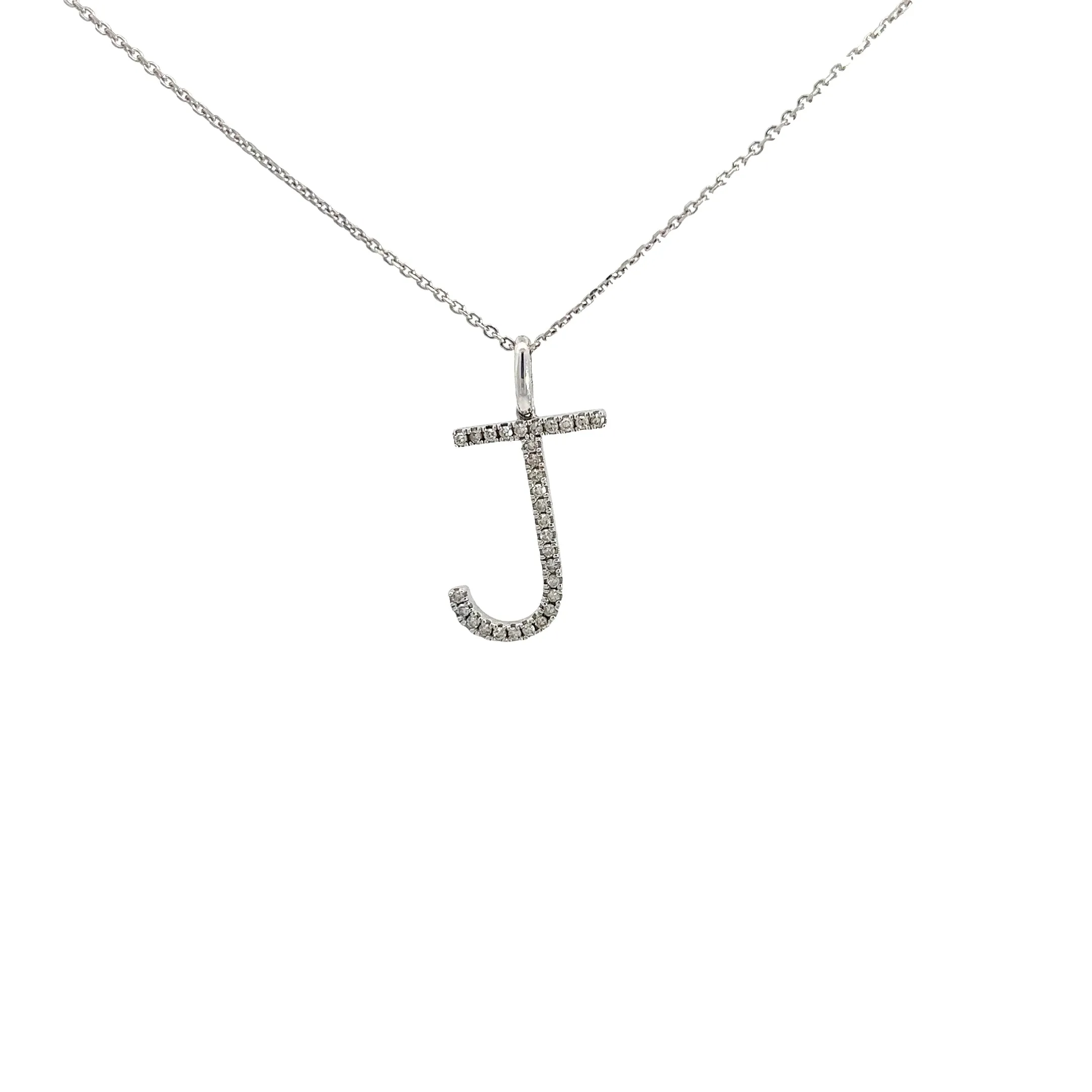 14K WHITE GOLD .25CT G SI1 ROUND DIAMOND LETTER J PENDANT