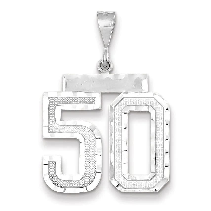 14k White Gold Diamond Cut Finish Large Size Number 50 Charm Pendant