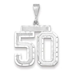 14k White Gold Diamond Cut Finish Large Size Number 50 Charm Pendant
