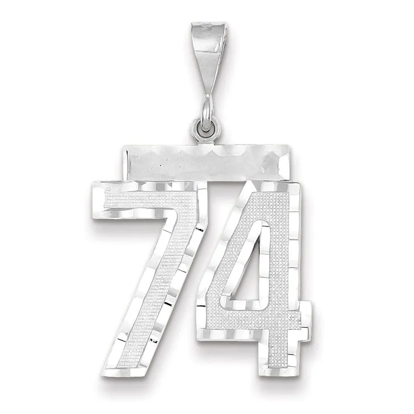 14k White Gold Diamond Cut Finish Large Size Number 74 Charm Pendant