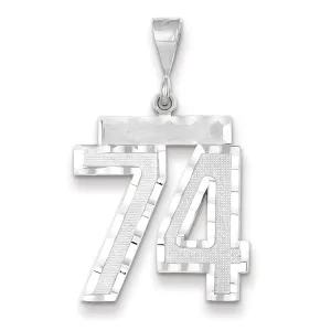 14k White Gold Diamond Cut Finish Large Size Number 74 Charm Pendant
