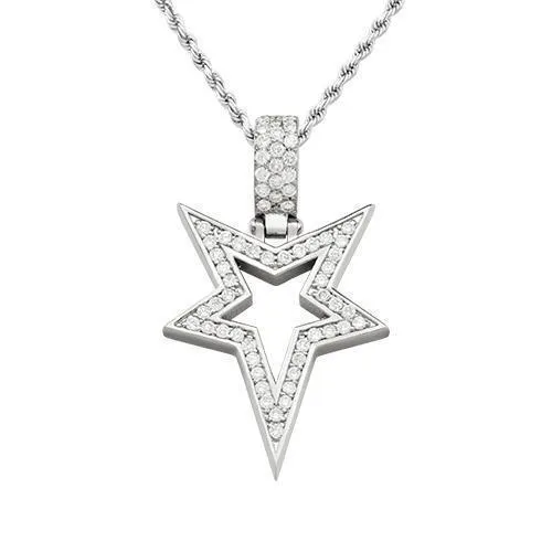 14k White Gold Diamond Star Pendant in 1.75 Ctw