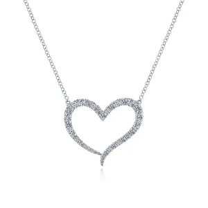 14K White Gold Open Heart Diamond Pendant Necklace