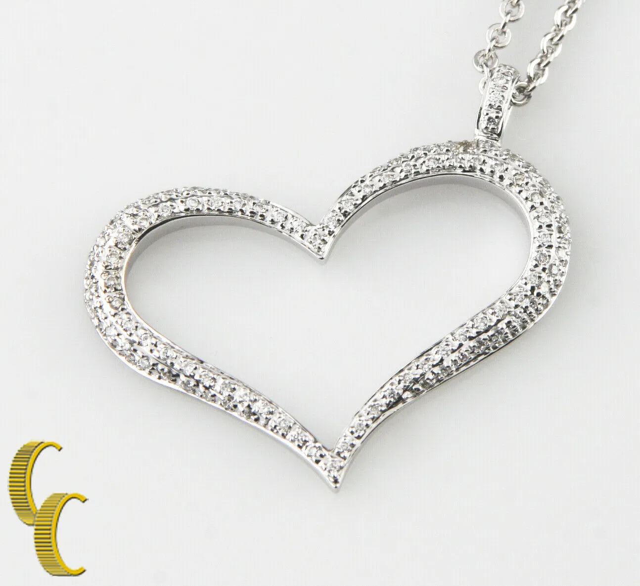 14k White Gold Pave Diamond Heart Pendant Gorgeous Piece!