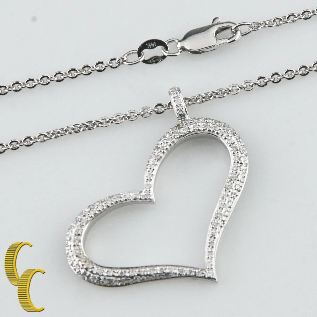14k White Gold Pave Diamond Heart Pendant Gorgeous Piece!