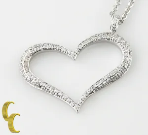 14k White Gold Pave Diamond Heart Pendant Gorgeous Piece!
