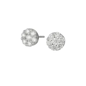 14k White Gold Round Diamond Cluster Earrings, D=1.05tw