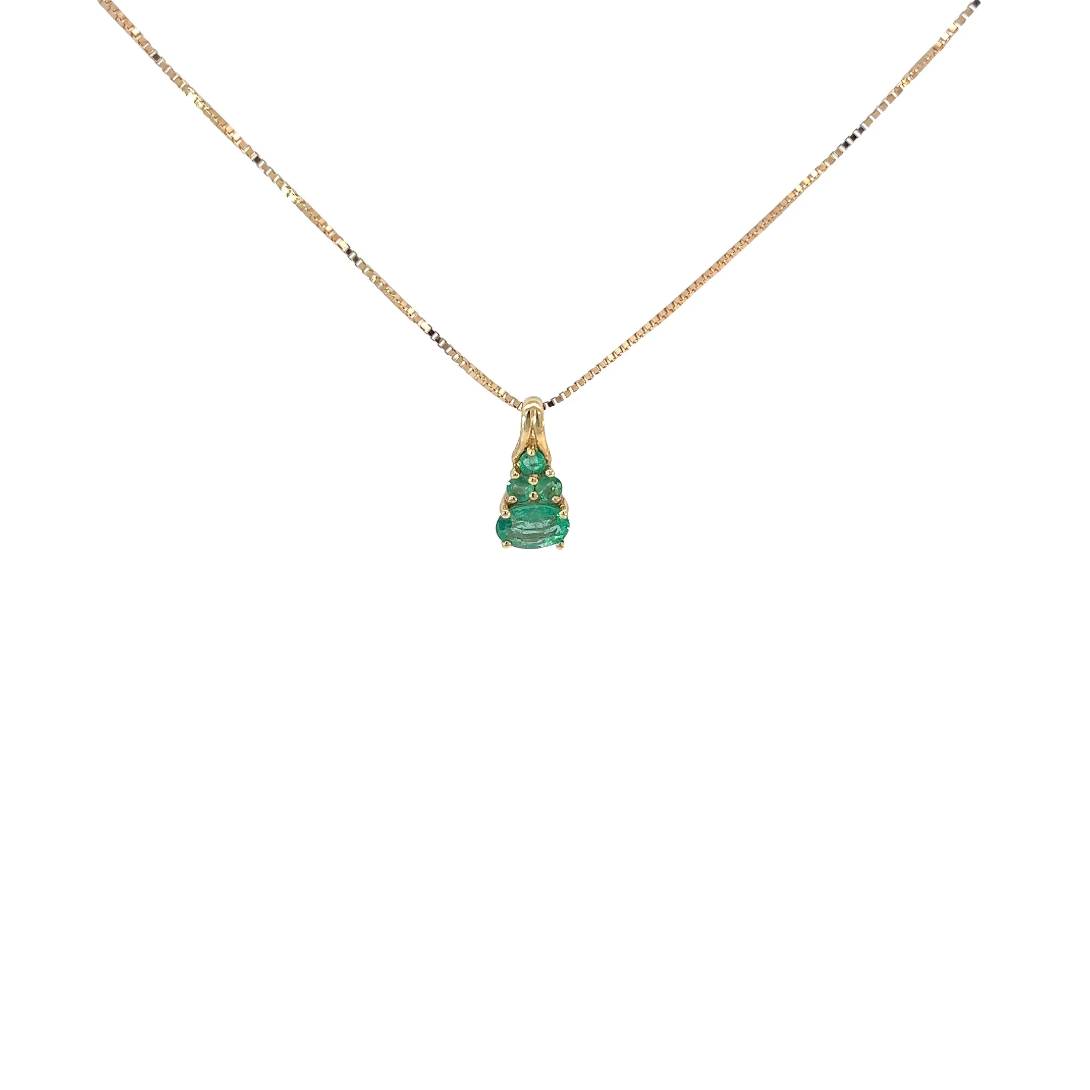 14k Yellow Gold 1.00ct Oval and Round Colombian Emerald Necklace